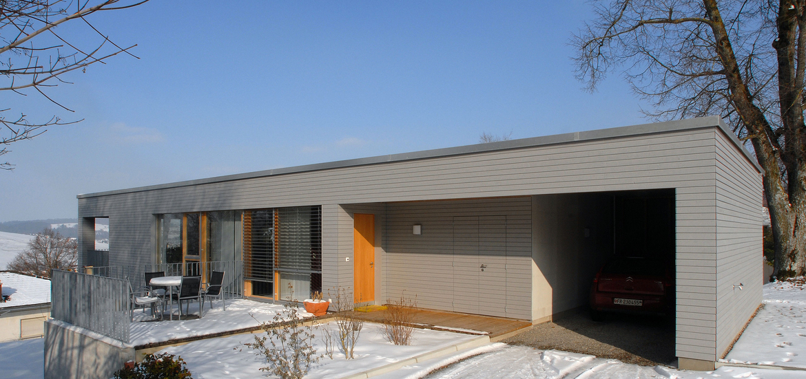 Maison bois à ossature bois contemporaine Minergie à Fribourg