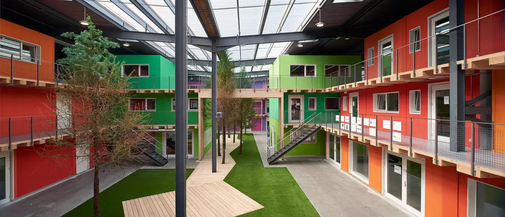 La halle bleue de BlueFactory: une construction répondant aux principes de l'économie circulaire