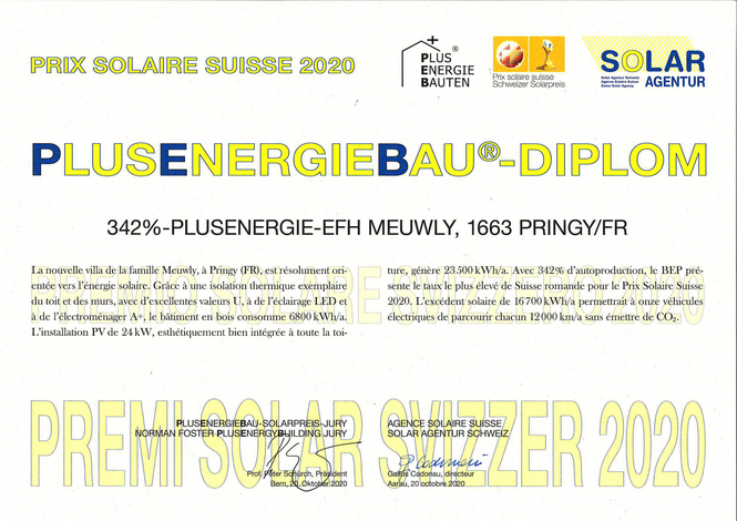 Maison à énergie positive récompensée par le Prix Solaire Suisse 